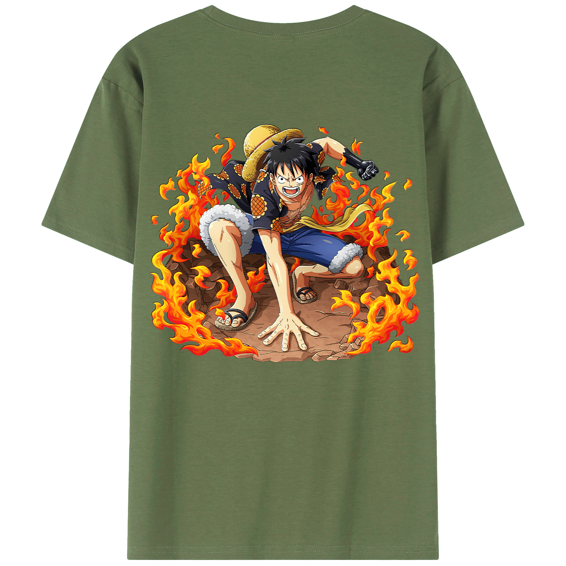 ワンピース モンキー・D・ルフィ ONE PIECE Monkey D. Luffy 綿100％ メンズ半袖Tシャツ（バックプリント） 通気性